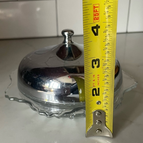 Embossed Glass Candy Dish w/ Metal Lid - Picture 6 of 7